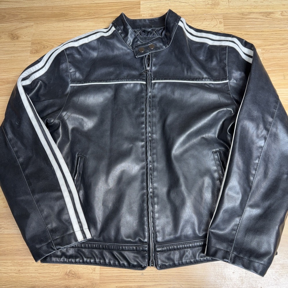 Men's Medium BKE Quilt Lined Faux Leather Striped Motorcycle Jacket